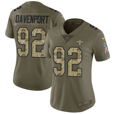 Nike Saints #92 Marcus Davenport Olive Camo Women's Stitched NFL Limited 2017 Salute to Service Jersey