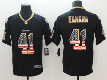 Nike Saints 41 Alvin Kamara Black USA Flag Color Rush Limited Jersey