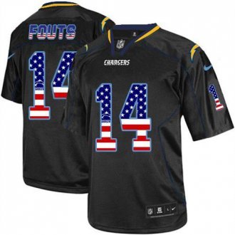 Nike San Diego Chargers #14 Dan Fouts Black NFL Elite USA Flag Fashion Jersey