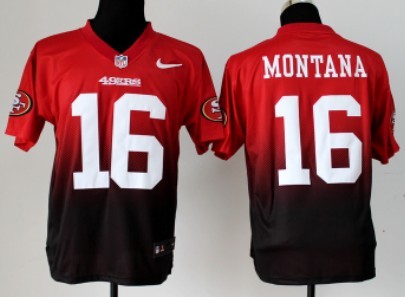 Nike San Francisco 49ers #16 Joe Montana Red_Black Fadeaway Elite Jersey 
