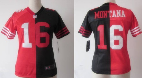 Nike San Francisco 49ers #16 Joe Montana Red_Black Two Tone Womens Jersey 