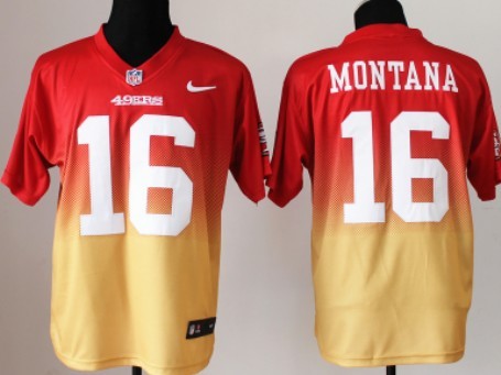 Nike San Francisco 49ers #16 Joe Montana Red_Gold Fadeaway Elite Jersey 