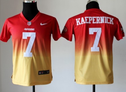 Nike San Francisco 49ers #7 Colin Kaepernick Red_Gold Fadeaway Kids Jersey 