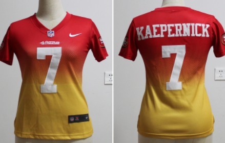 Nike San Francisco 49ers #7 Colin Kaepernick Red_Gold Fadeaway Womens Jersey