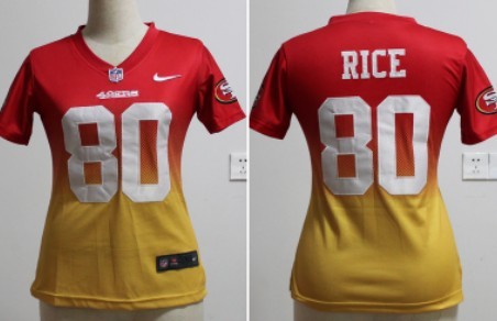 Nike San Francisco 49ers #80 Jerry Rice Red_Gold Fadeaway Womens Jersey