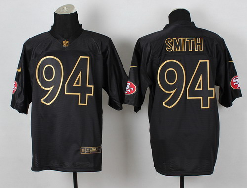 Nike San Francisco 49ers #94 Justin Smith 2014 All Black_Gold Elite Jersey