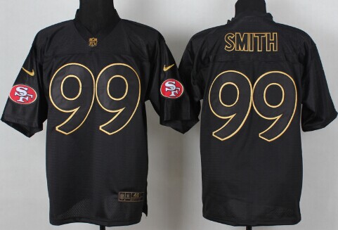 Nike San Francisco 49ers #99 Aldon Smith 2014 All Black_Gold Elite Jersey