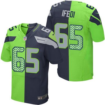 Nike Seahawks #65 Germain Ifedi Steel Blue Green Men's Stitched NFL Elite Split Jersey