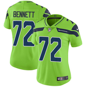 Nike Seahawks #72 Michael Bennett Green Women's Stitched NFL Limited Rush Jersey