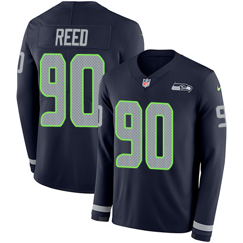 Nike Seahawks #90 Jarran Reed Steel Blue Team Color Men's Stitched NFL Limited Therma Long Sleeve Jersey
