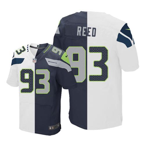 Nike Seahawks #93 Jarran Reed White Steel Blue Men's Stitched NFL Elite Split Jersey - 副本 - 副本