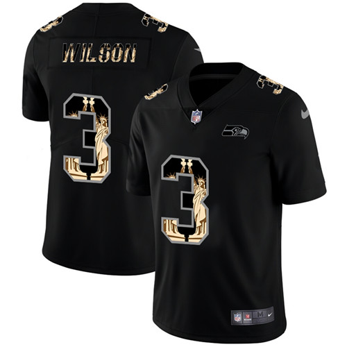 Nike Seahawks 3 Russell Wilson Black Statue Of Liberty Limited Jersey
