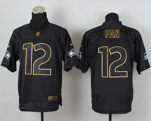Nike Seattle Seahawks #12 Fan 2014 All Black_Gold Elite Jersey 