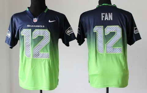 Nike Seattle Seahawks #12 Fan Navy Blue_Green Fadeaway Elite Jersey