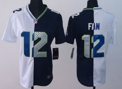 Nike Seattle Seahawks #12 Fan White_Navy Blue Two Tone Womens Jersey 