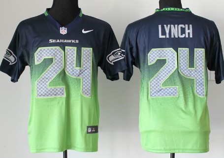 Nike Seattle Seahawks #24 Marshawn Lynch Navy Blue_Green Fadeaway Elite Jersey 