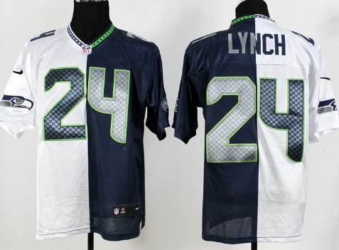 Nike Seattle Seahawks #24 Marshawn Lynch White_Navy Blue Two Tone Elite Jersey
