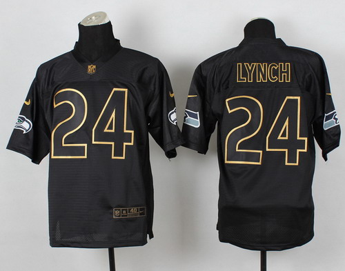 Nike Seattle Seahawks #24 Richard Sherman 2014 All Black_Gold Elite Jersey