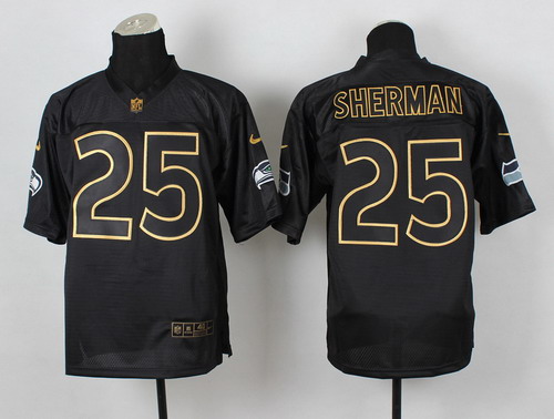 Nike Seattle Seahawks #25 Richard Sherman 2014 All Black_Gold Elite Jersey
