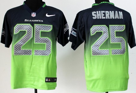 Nike Seattle Seahawks #25 Richard Sherman Navy Blue_Green Fadeaway Elite Jersey 