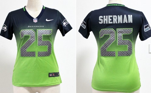Nike Seattle Seahawks #25 Richard Sherman Navy Blue_Green Fadeaway Womens Jersey 