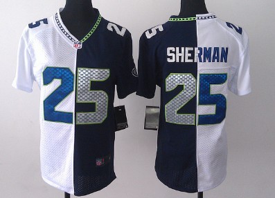 Nike Seattle Seahawks #25 Richard Sherman White_Navy Blue Two Tone Womens Jersey 