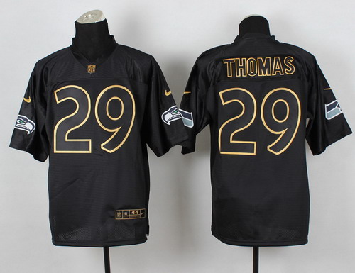 Nike Seattle Seahawks #29 Earl Thomas 2014 All Black_Gold Elite Jersey