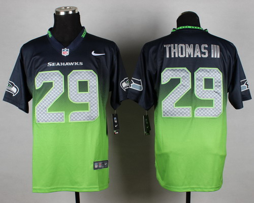 Nike Seattle Seahawks #29 Earl Thomas III Navy Blue_Green Fadeaway Elite Jersey
