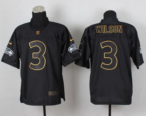 Nike Seattle Seahawks #3 Russell Wilson 2014 All Black_Gold Elite Jersey 