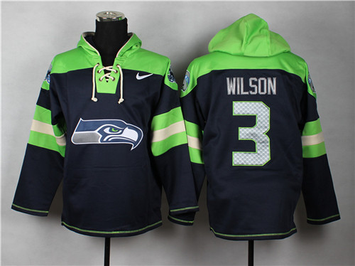 Nike Seattle Seahawks #3 Russell Wilson Blue With Team Logo Hoodie