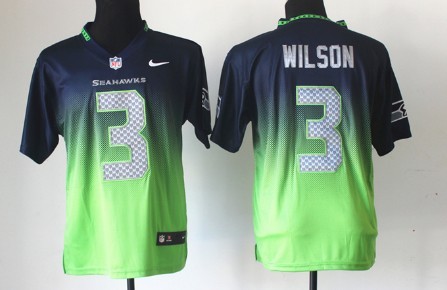 Nike Seattle Seahawks #3 Russell Wilson Navy Blue_Green Fadeaway Elite Jersey 