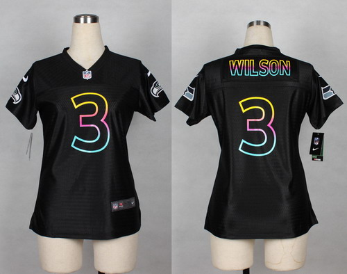 Nike Seattle Seahawks #3 Russell Wilson Pro Line Black Fashion Womens Jersey 