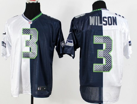 Nike Seattle Seahawks #3 Russell Wilson White_Navy Blue Two Tone Elite Jersey