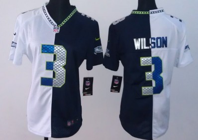 Nike Seattle Seahawks #3 Russell Wilson White_Navy Blue Two Tone Womens Jersey 