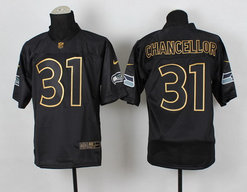 Nike Seattle Seahawks #31 Kam Chancellor 2014 All Black_Gold Elite Jersey