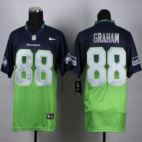 Nike Seattle Seahawks #88 Jimmy Graham Navy Blue_Green Fadeaway Elite Jersey