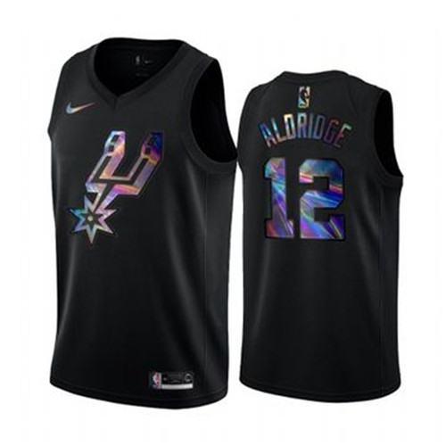 Nike Spurs #12 LaMarcus Aldridge Men's Iridescent Holographic Collection NBA Jersey - Black