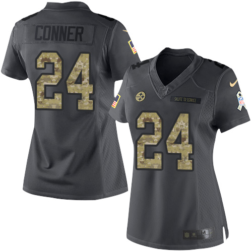 Nike Steelers #24 James Conner Black Women's Stitched NFL Limited 2016 Salute to Service Jersey