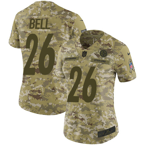 Nike Steelers #26 Le'Veon Bell Camo Women's Stitched NFL Limited 2018 Salute to Service Jersey