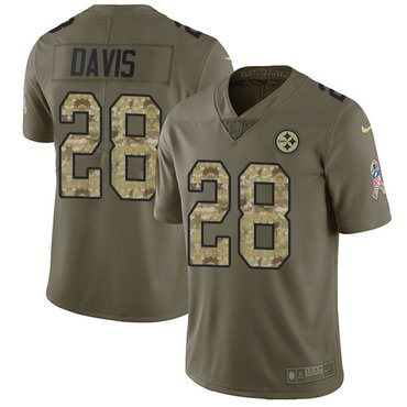 Nike Steelers #28 Sean Davis Olive Camo Youth Stitched NFL Limited 2017 Salute to Service Jersey