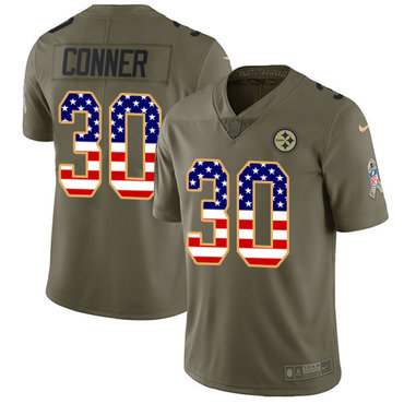 Nike Steelers #30 James Conner Olive USA Flag Men's Stitched NFL Limited 2017 Salute To Service Jersey
