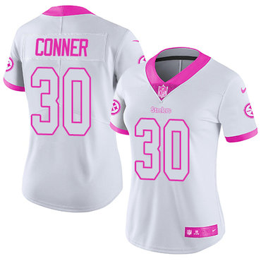 Nike Steelers #30 James Conner White Pink Women's Stitched NFL Limited Rush Fashion Jersey