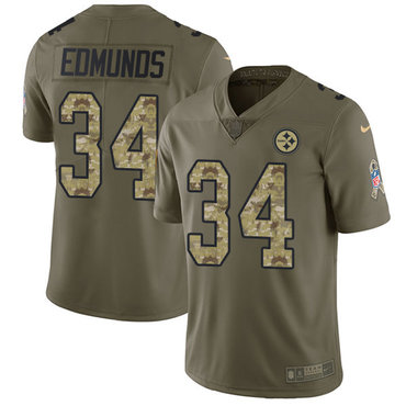 Nike Steelers #34 Terrell Edmunds Olive Camo Men's Stitched NFL Limited 2017 Salute To Service Jersey