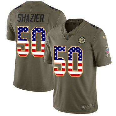 Nike Steelers #50 Ryan Shazier Olive USA Flag Men's Stitched NFL Limited 2017 Salute To Service Jersey