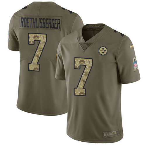 Nike Steelers #7 Ben Roethlisberger Olive Camo Men's Stitched NFL Limited 2017 Salute To Service Jersey