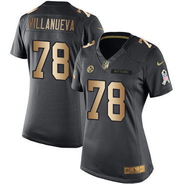 Nike Steelers #78 Alejandro Villanueva Black Women's Stitched NFL Limited Gold Salute to Service Jersey