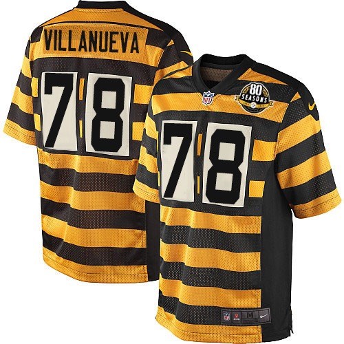 Nike Steelers #78 Alejandro Villanueva Yellow Black Alternate Men's Stitched NFL 80TH Throwback Elite Jersey