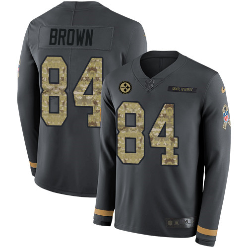 Nike Steelers #84 Antonio Brown Anthracite Salute to Service Men's Stitched NFL Limited Therma Long Sleeve Jersey