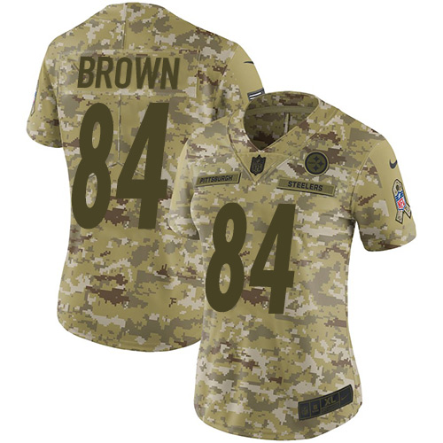 Nike Steelers #84 Antonio Brown Camo Women's Stitched NFL Limited 2018 Salute to Service Jersey