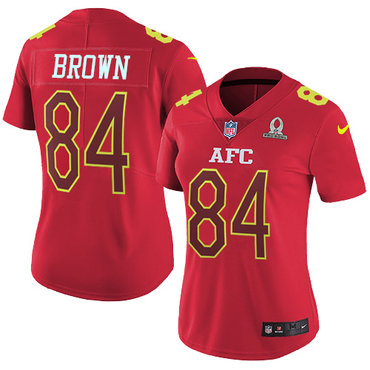 Nike Steelers #84 Antonio Brown Red Women's Stitched NFL Limited AFC 2017 Pro Bowl Jersey